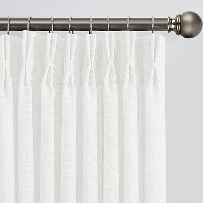 White Linen Pinch Pleated Semi Sheer Curtains 2 Panels 120 Inches Long by RAIN+CITY