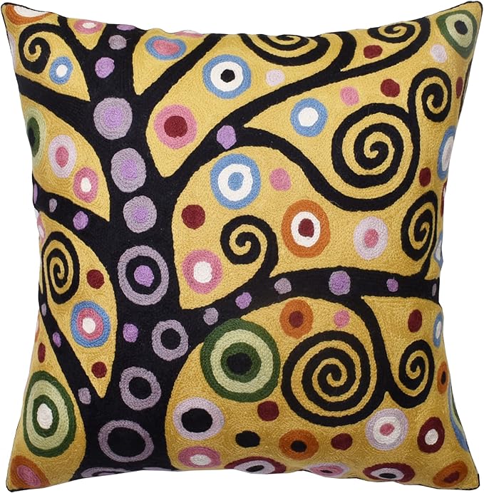 Klimt Yellow Tree of Life Pillow Cover Gold Floral Pillowcase Flower Botanical by Kashmir+Designs