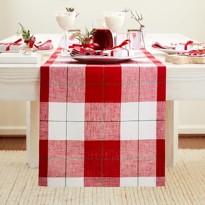 Solino Home Linen Christmas Plaid Table Runner 156 Inches Long by SolinoHome