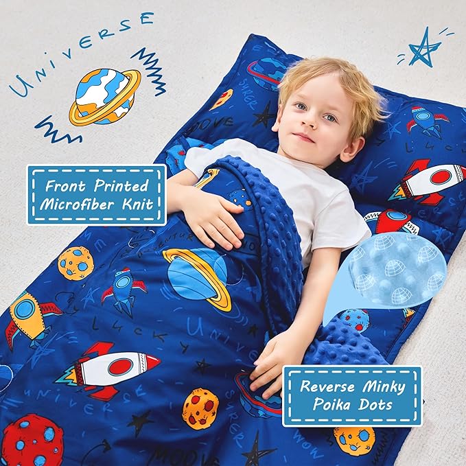 Toddler Nap Mat with Pillow and Blanket, Extra Large Rolled Napping Mats - Image 2