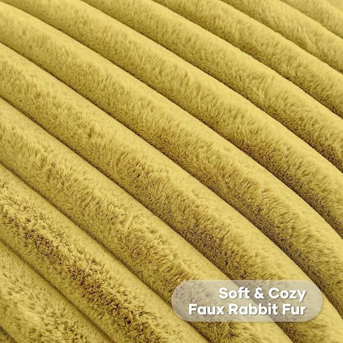 FUTEI Mustard Yellow Throw Pillow Covers Set of 2, 22x22 Inch Striped Texture - Image 2