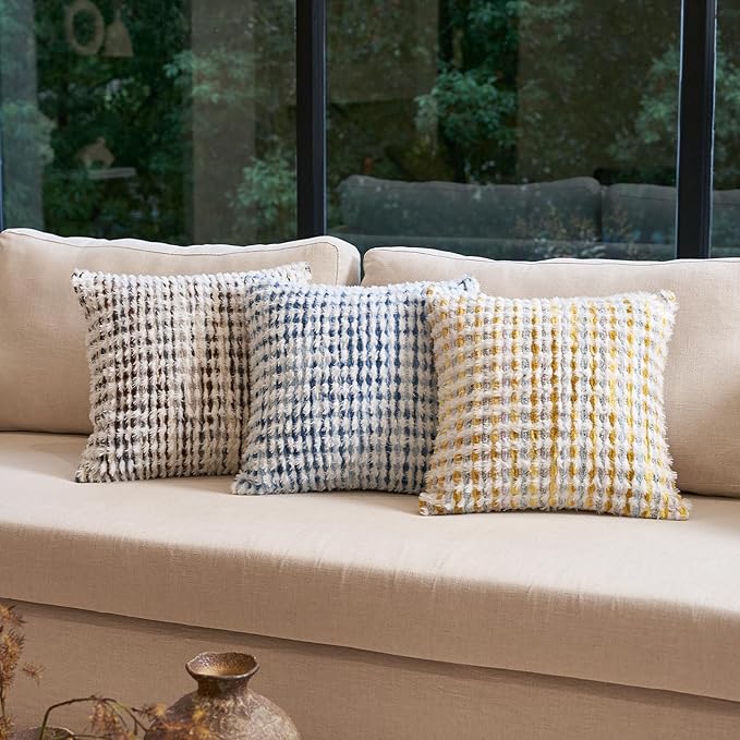 Aeckself Boho Chenille Tufted Pillow Cover 18x18 Inch, Decorative Square Throw - Image 3