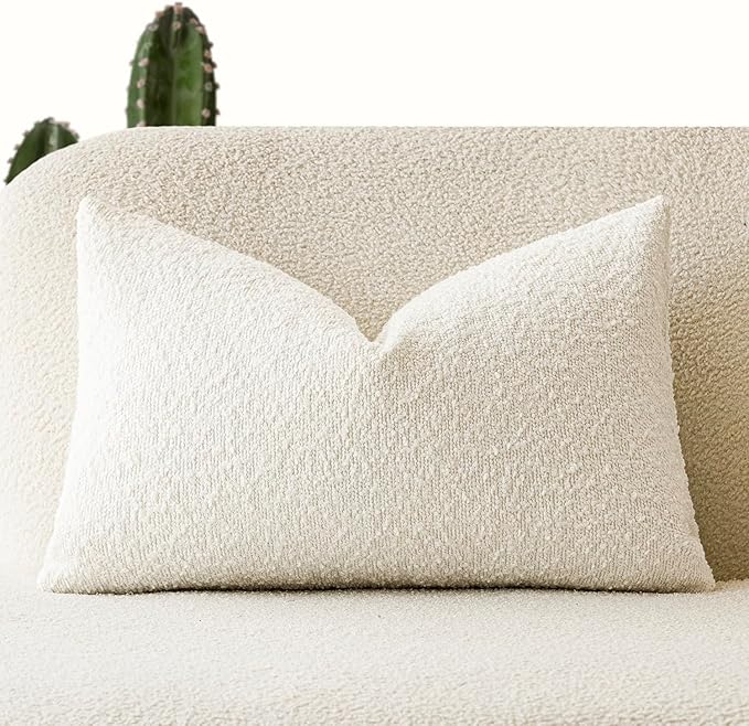 Foindtower Textured Boucle Throw Pillow Covers Accent Solid Lumbar Pillow Cases by Foindtower