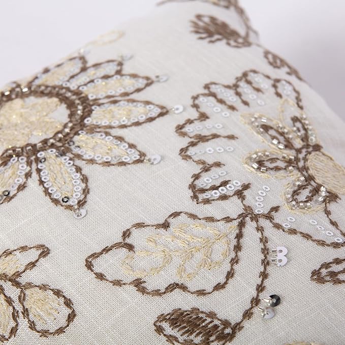 Floral Embroidered Lumbar Throw Pillow Cover 12x 20, Sequin Chinoiserie Flower - Image 5