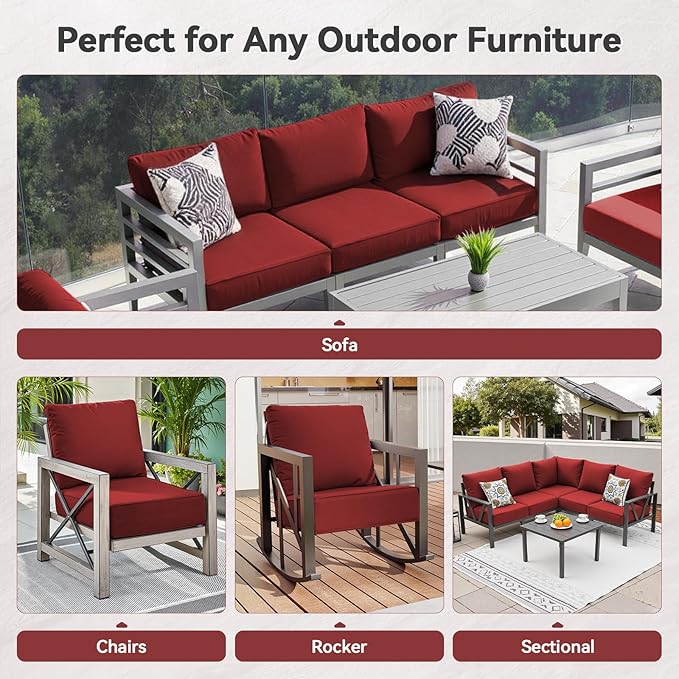 6" Thick Outdoor Cushions 24x24x6, 6-Set Deep Seat Patio Cushions - Image 8