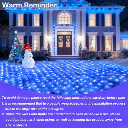 OYCBUZO 300LED Net Lights, 14.8ft x 5ft Christmas Net Lights Outdoor Connectable, Waterproof Mesh Lights 8 Lighting Modes for Halloween Bushes Xmas Tree Holiday Party Garden - Blue