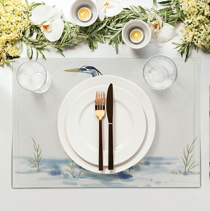 Coastal Placemats Set of 4 Summer Ocean Heron Place Mats 12x18 Inch Nautical - Image 3