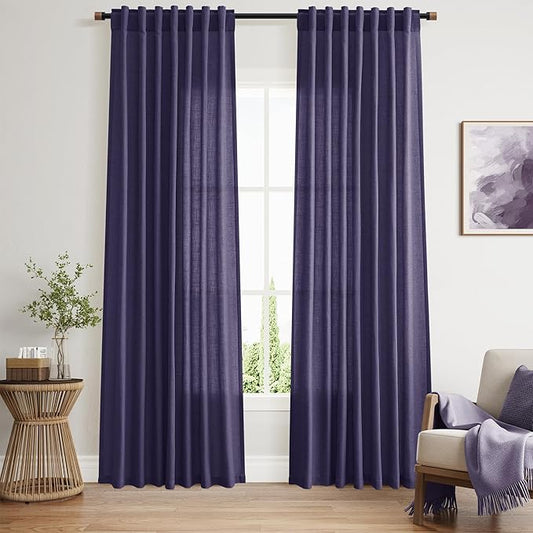 Nanspring Purple Linen Blend Light Filtering Back Tab Curtains 84 Inches Long by Nanspring