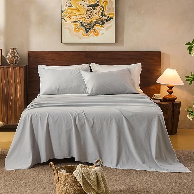 100% Linen Sheets King Size, Breathable & Durable 4-Piece Bed Flax Sheet Set by overket