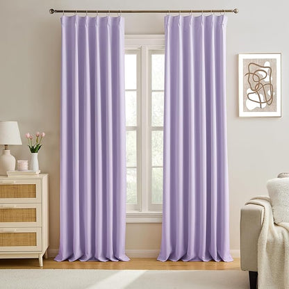 KEQIAOSUOCAI Light Purple Pinch Pleated Lilac Curtains Blackout 84 Inch Long by KEQIAOSUOCAI