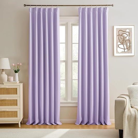 KEQIAOSUOCAI Light Purple Pinch Pleated Lilac Curtains Blackout 84 Inch Long by KEQIAOSUOCAI