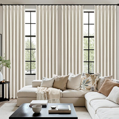 miulee natural pinch pleated 100% blackout linen curtains on a desk or shelf