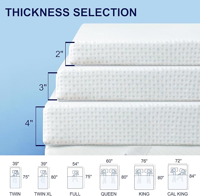 Subrtex 3 Inch Mattress Topper Cover Mattress Topper Protector Bedding Rayon - Image 5