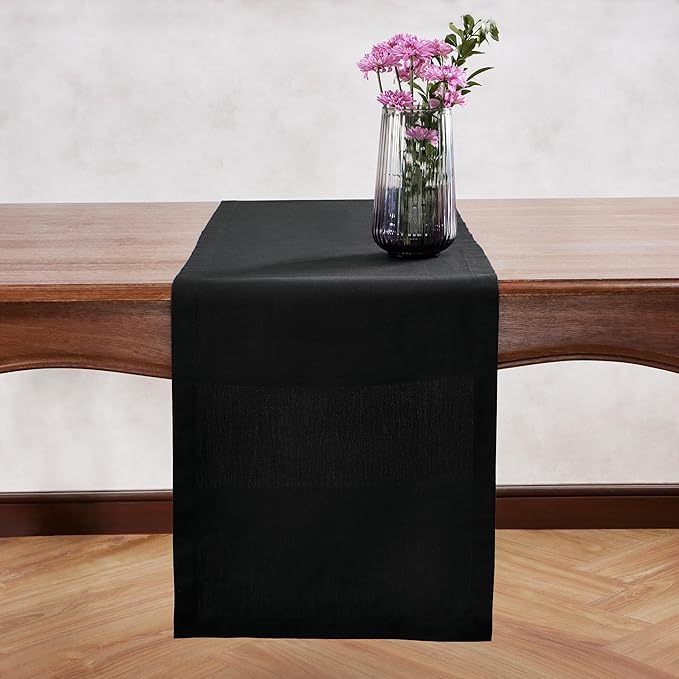 Home Ekaa Cotton Linen Table Runner 48 Inches – Small Summer Black Table Runner by HomeEkaa