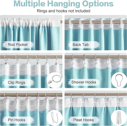 DUALIFE Aqua Color Curtains for Bedroom Rod Pocket Back Tab Window Treatment - Image 3