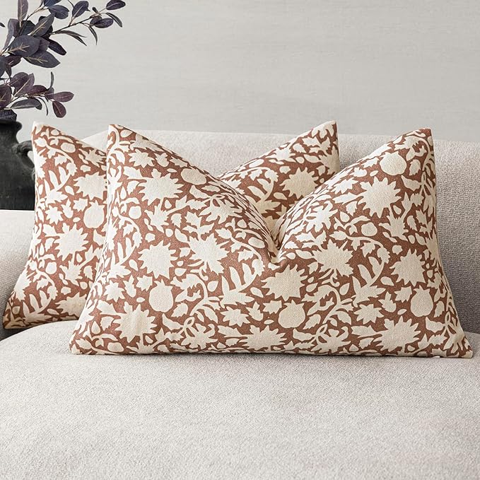 Foindtower Set of 2 Decorative Neutral Floral Throw Pillow Covers Accent by Foindtower