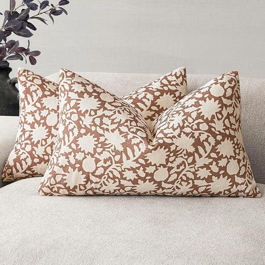 Foindtower Set of 2 Decorative Neutral Floral Throw Pillow Covers Accent by Foindtower