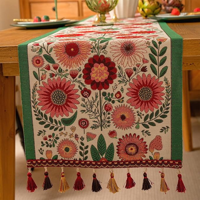 13×72 Inch Table Runner, Retro-Luxury Tassels Series by Unknown