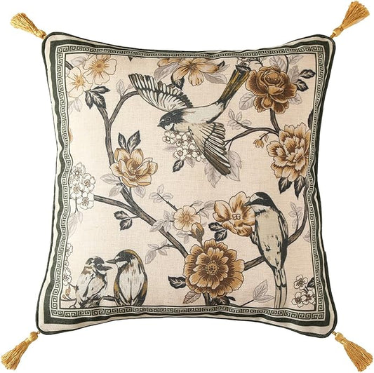ISAENNE Design Linen Chinoiserie Square Throw Pillow Covers 18"x18", Farmhouse by Isaennehomedecoration