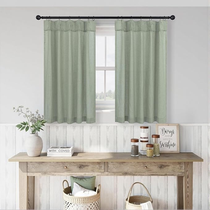 Sage Green Cafe Tier Curtains 36 Inch Length 2 Panel Pinch Pleated Curtain Hook by DANCURTON