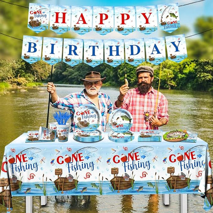 142 Pcs Gone Fishing Tableware, Fishing Birthday Party Decoration Little - Image 6