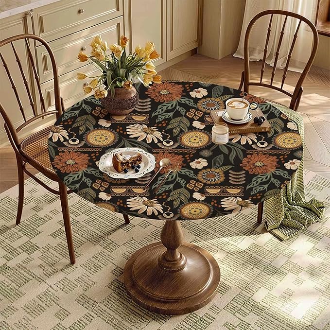 Boho Floral Fitted Round Tablecloth - Image 8