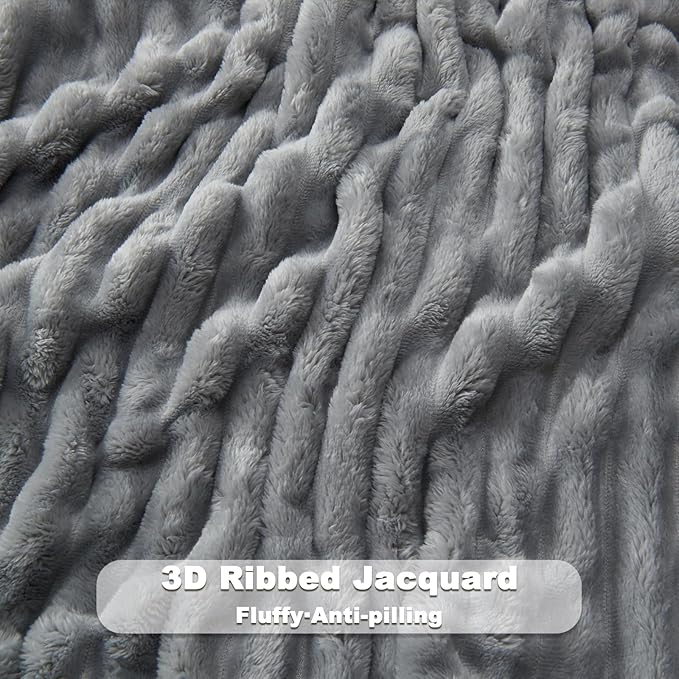 NEWCOSPLAY Super Soft King Blanket Light Grey Premium Silky Flannel Fleece 3D - Image 5