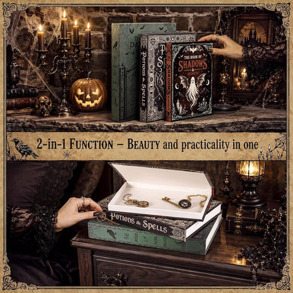 3 Pcs Halloween Decorative Book Boxes, Gothic Spellbook Faux Book