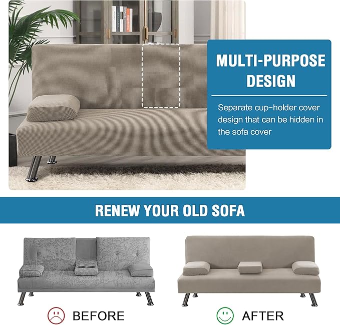 H.VERSAILTEX 4 Pieces Stretch Futon Covers Sofa Bed Slipcover - Image 5