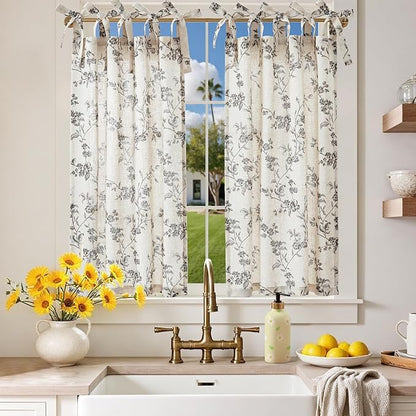 jinchan Floral Kitchen Curtains 36 Inch Linen Tier Curtains Farmhouse Cafe Half by JINCHAN