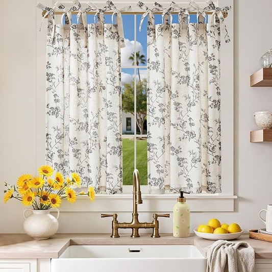 jinchan Floral Kitchen Curtains 36 Inch Linen Tier Curtains Farmhouse Cafe Half by JINCHAN