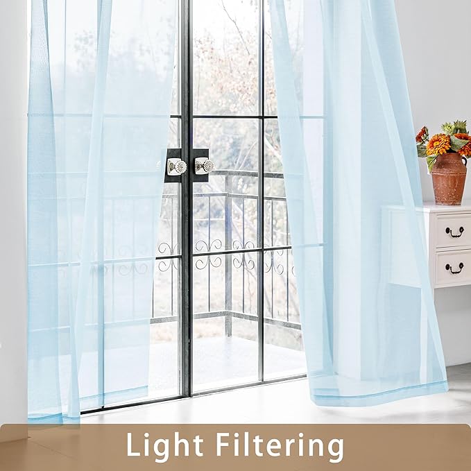 Blue Sheer Curtains 72 Inches Long, Privacy Semi Sheer Curtains - Image 3