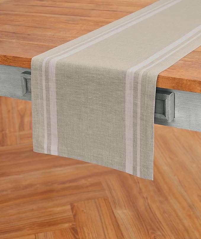 Solino Home Striped Linen Table Runner 120 Inches Long - Image 2