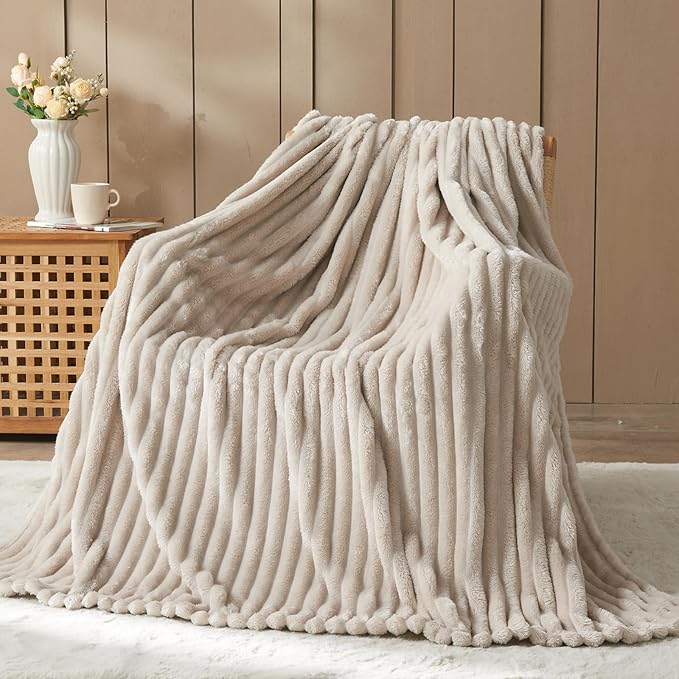 NEWCOSPLAY Super Soft King Blanket Linen Premium Silky Flannel Fleece 3D Ribbed - Image 7