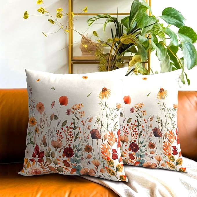 Fall Floral Throw Pillow Covers 24x24inch Set of 2 Autumn Flowers Harvest - Image 7