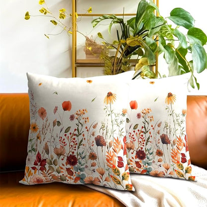Fall Floral Throw Pillow Covers 24x24inch Set of 2 Autumn Flowers Harvest - Image 7