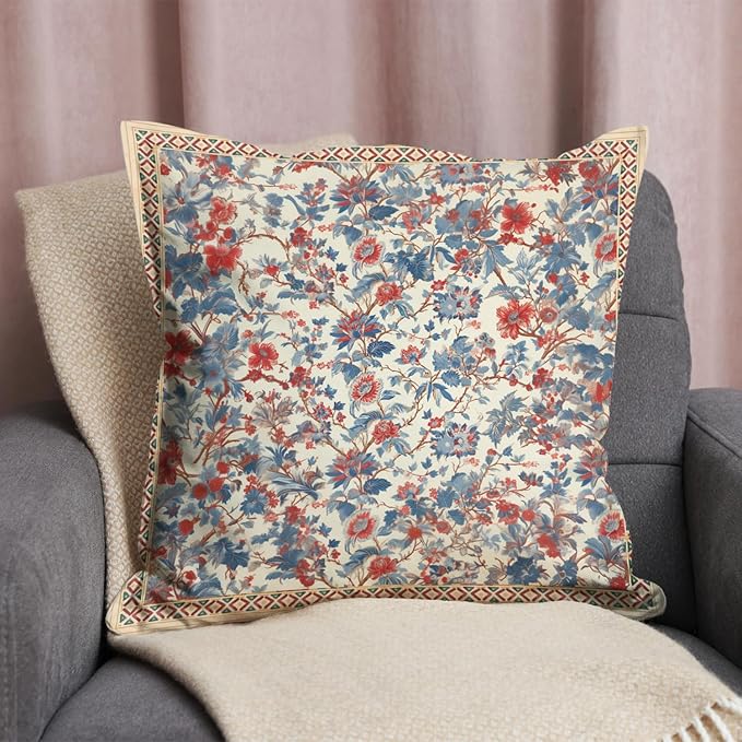 Bohemian Pillow Covers | Vintage Floral & Carpet Design | Double Sided Blue - Image 3