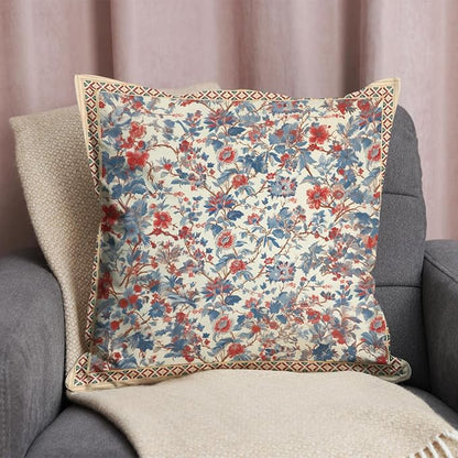 Bohemian Pillow Covers | Vintage Floral & Carpet Design | Double Sided Blue - Image 3