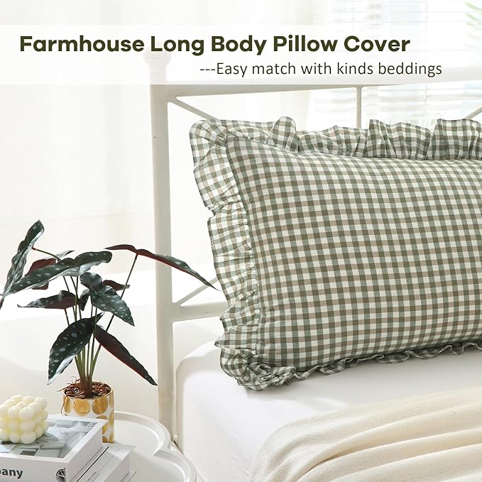 Sage Green White Plaid Gingham Body Pillow Cover - Image 4