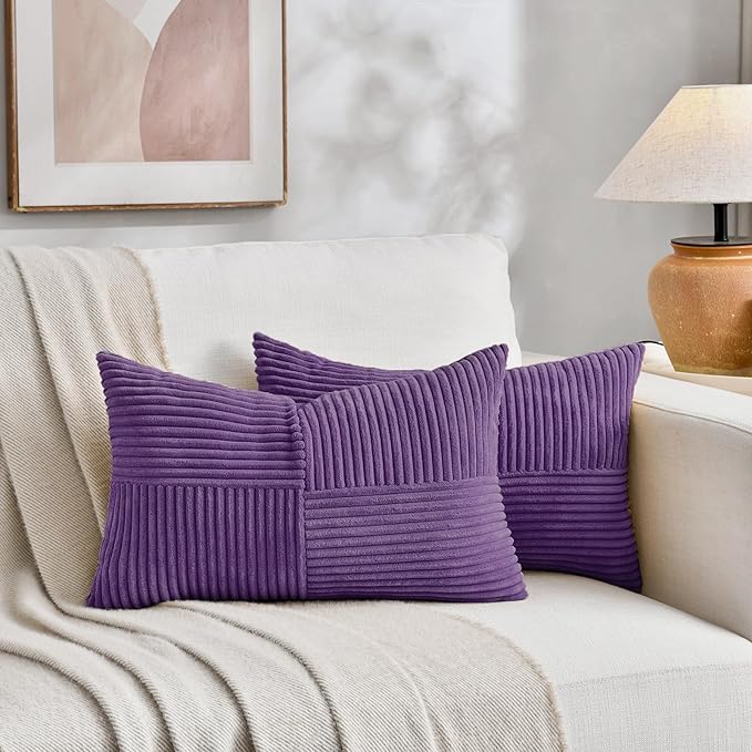 Fancy Homi 2 Packs Purple Long Lumbar Decorative Throw Pillow Covers 12x24 Inch - Image 5