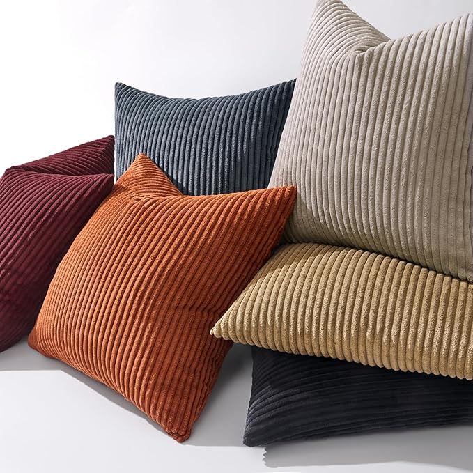MIULEE Pack of 2 Rust Pillow Covers 24x24 Inch Soft Boho Striped Corduroy Throw - Image 5