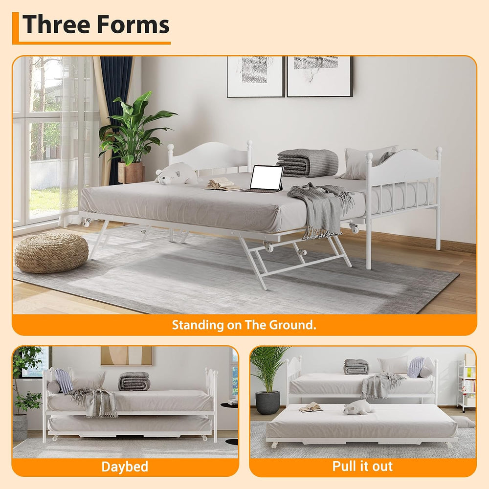 Garvee Twin Daybed with Trundle, Twin Bed Frame with with Stylish Headboard