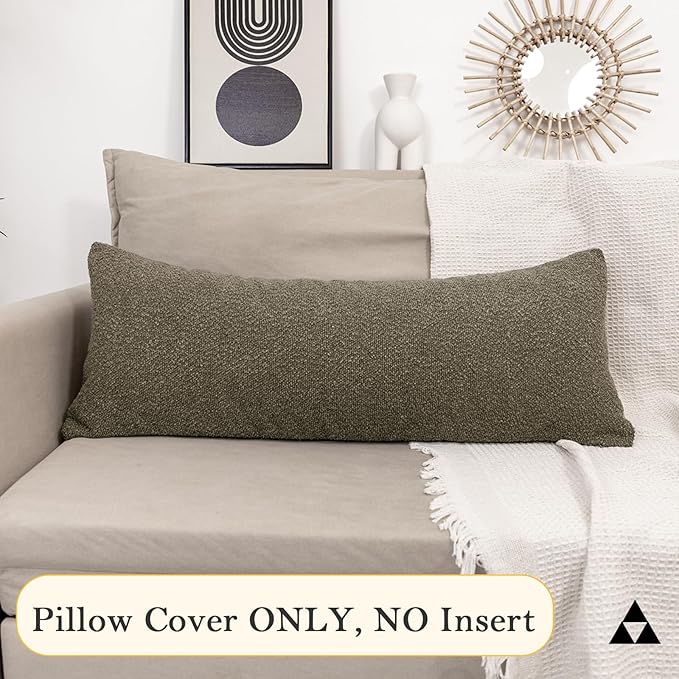 14x36 inch Boucle Lumbar Pillow Cover, Dark Brown Woven Texture Neutral Long - Image 9