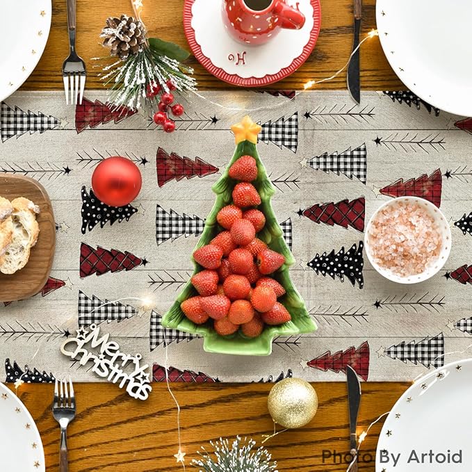 Artoid Mode Wood Xmas Tree Christmas Table Runner, Seasonal Winter Holiday - Image 3