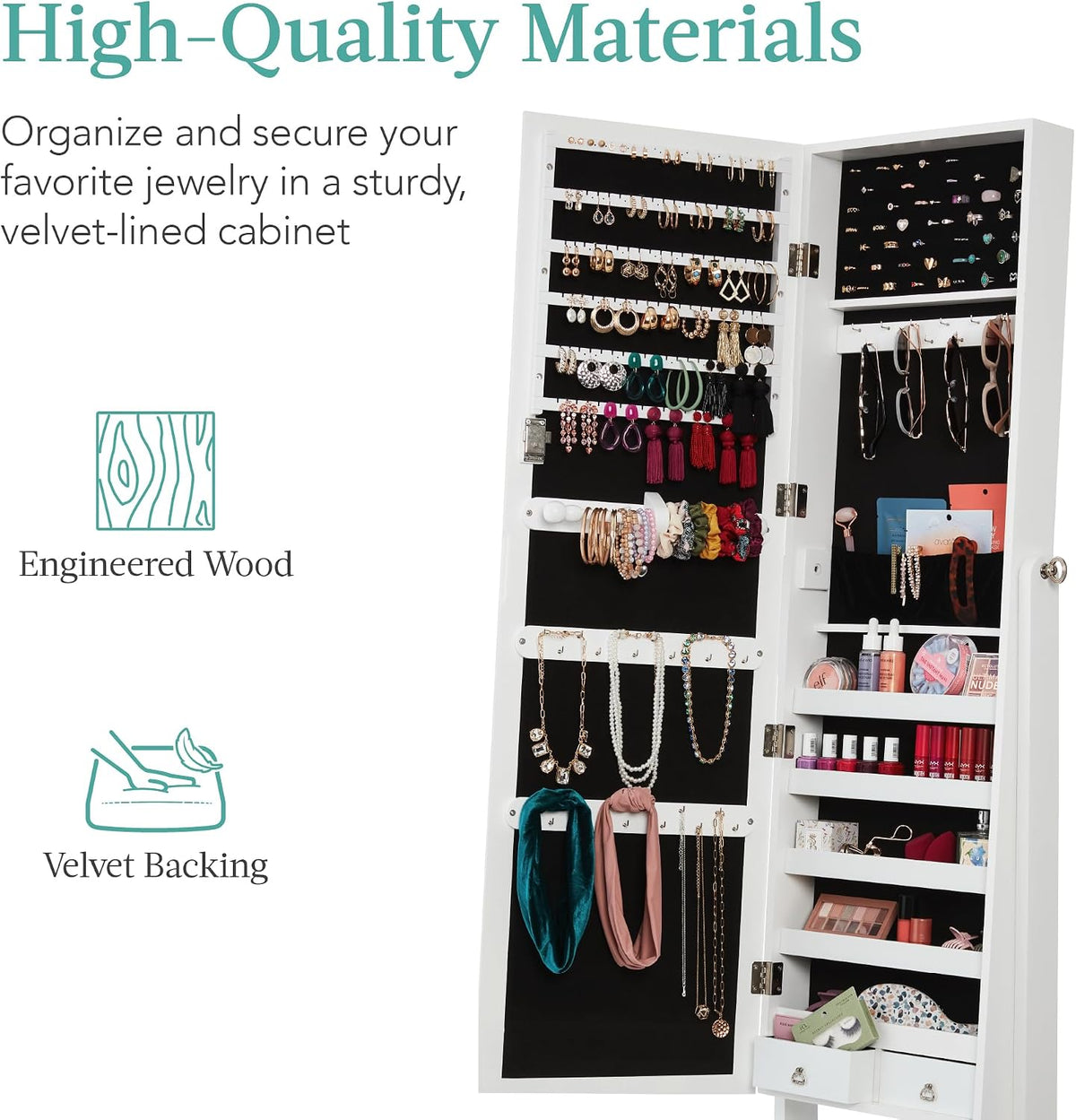 best choice products freestanding jewelry armoire cabinet, full showing dimensions