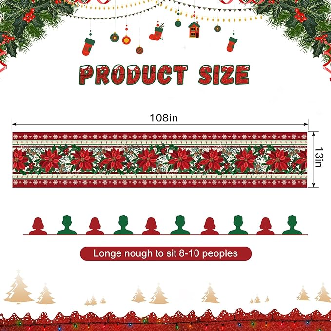 OTOSTAR Snow Holly Pinecone Christmas Red Flower Table Runner, Xmas Seasonal - Image 5
