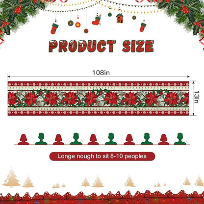 OTOSTAR Snow Holly Pinecone Christmas Red Flower Table Runner, Xmas Seasonal - Image 5