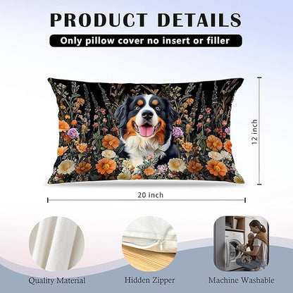 Moody Floral Bernese Mountain Dog Pillow Covers 12x20 Set of 2, Bernese - Image 5