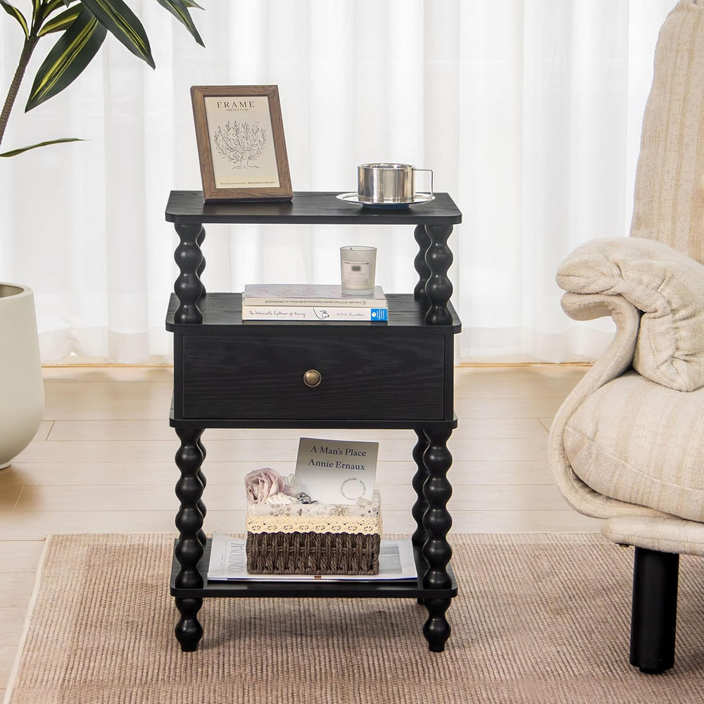 AWASEN Black Nightstand, Bed Side Table Bedroom with Drawer, End Table