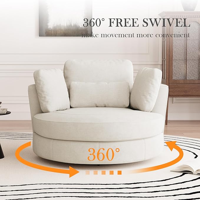 Aoiy & Wifon 50.2'' W Oversized Swivel Barrel Chair, Round Oversized Arm Chair - Image 3